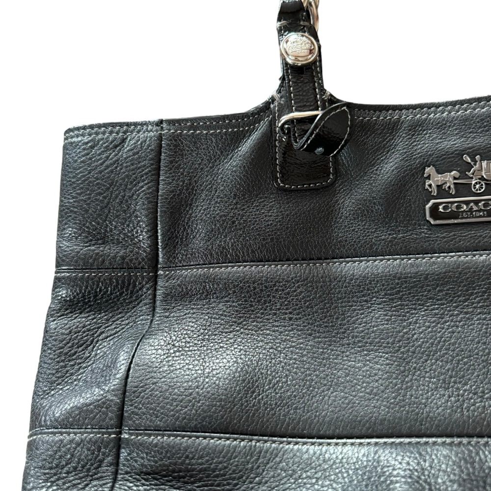 Coach Black Pebbled Leather Madison Tribeca East West Bag Chain/Leather Handles - Picture 5 of 15